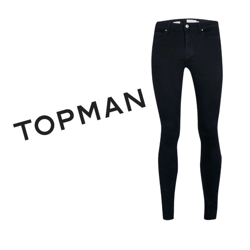 Topman - Mens Super Spray On Skinny Fit Stretch Jeans - Black, 30/30